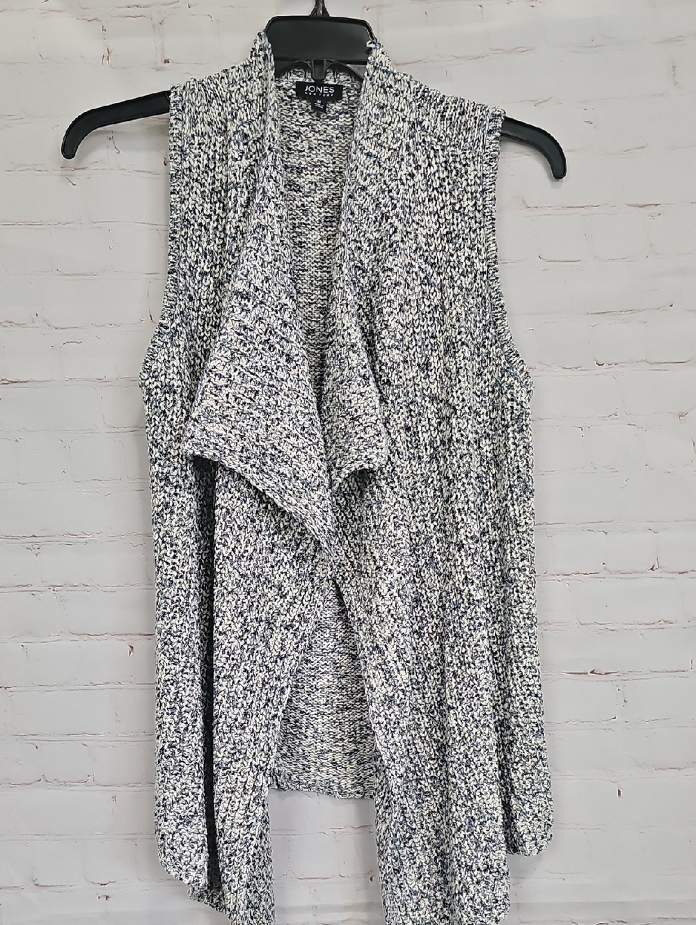 Jones New York Black and White Marled Knit Drape Vest